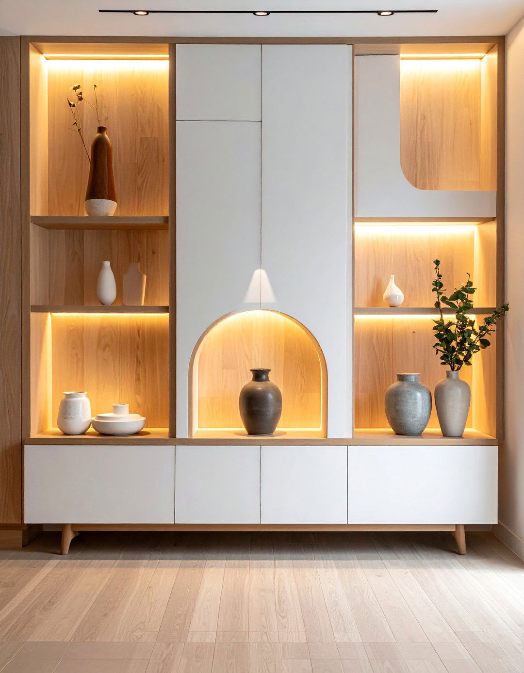 Built in Wooden Wall Niches - 25 Asian Living Room Ideas for a Zen-Inspired Space