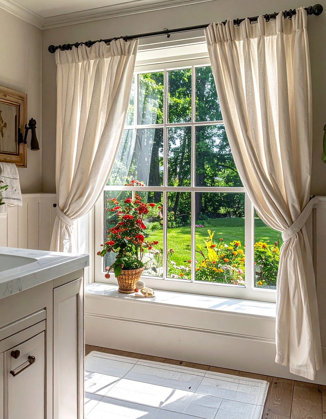 Cafe Curtains - 30 Bathroom Window Treatment Ideas for Privacy