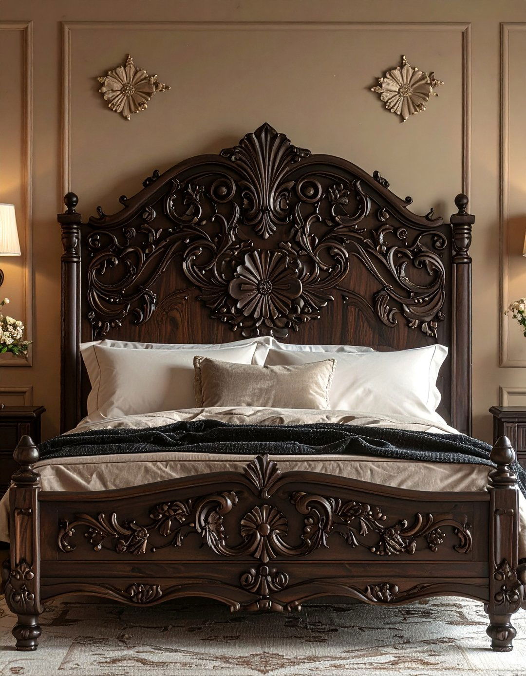 Carved Wooden Headboard - 20 Tuscan Bedroom Ideas for a Warm and Inviting Space