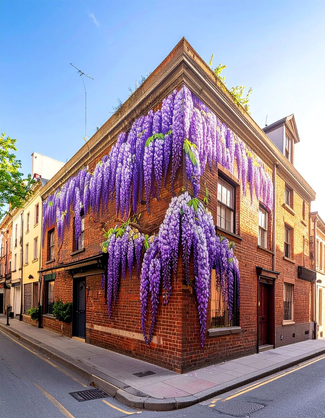 Cascading Wisteria Flower Mural on a Building - 15 Flower Murals on Buildings Ideas for Urban Beauty