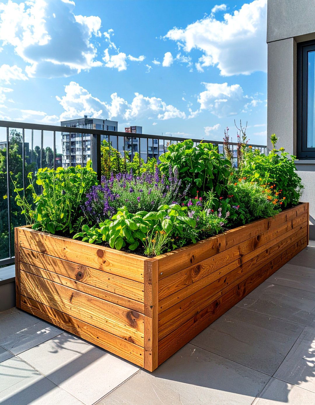Cedar Wood Raised Planter Balcony Herb Garden - 20 Balcony Herb Garden Ideas for Fresh Flavors at Home