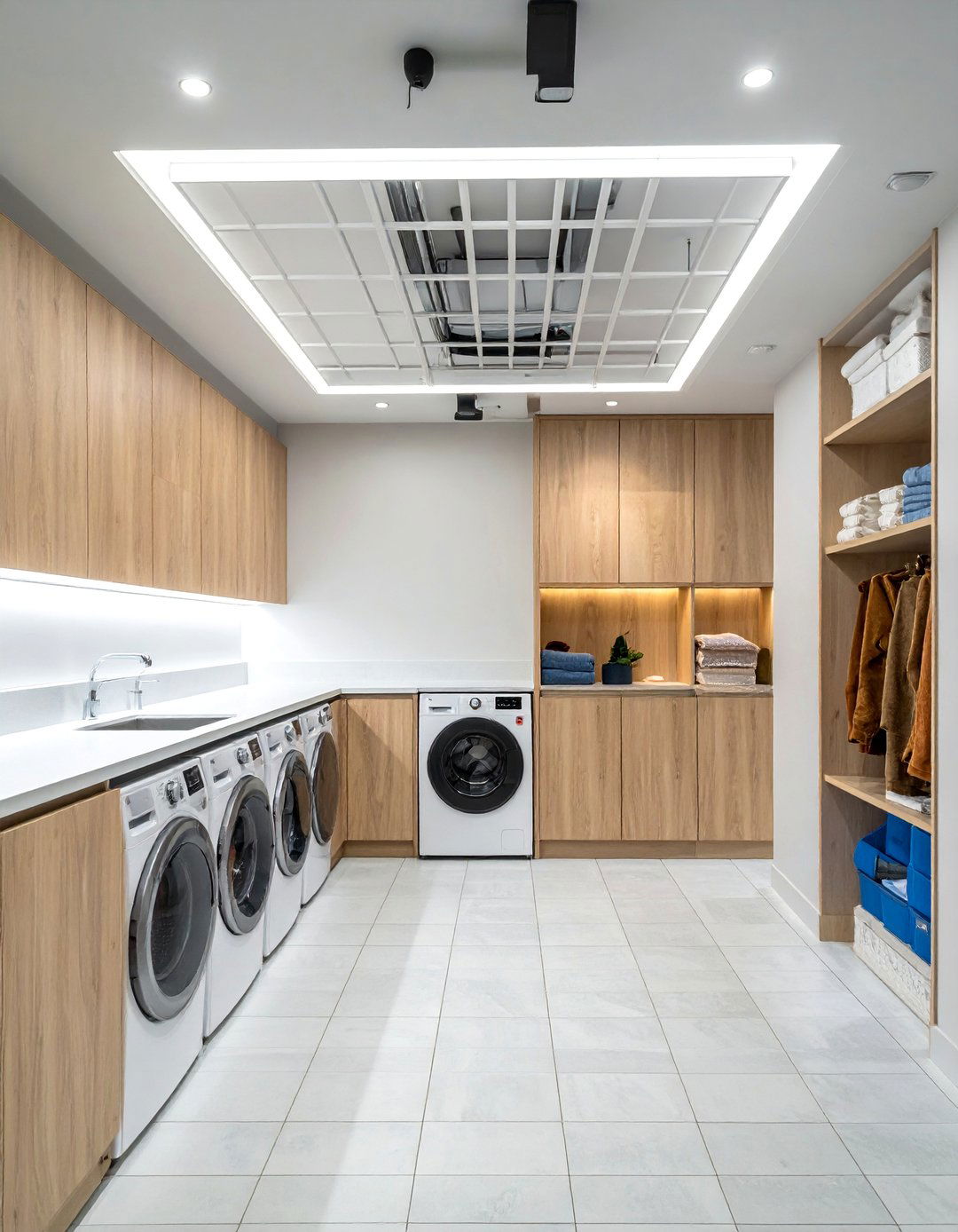 Ceiling Mounted Storage System - 15 Smart Small Laundry Room Ideas with Top Load Washer