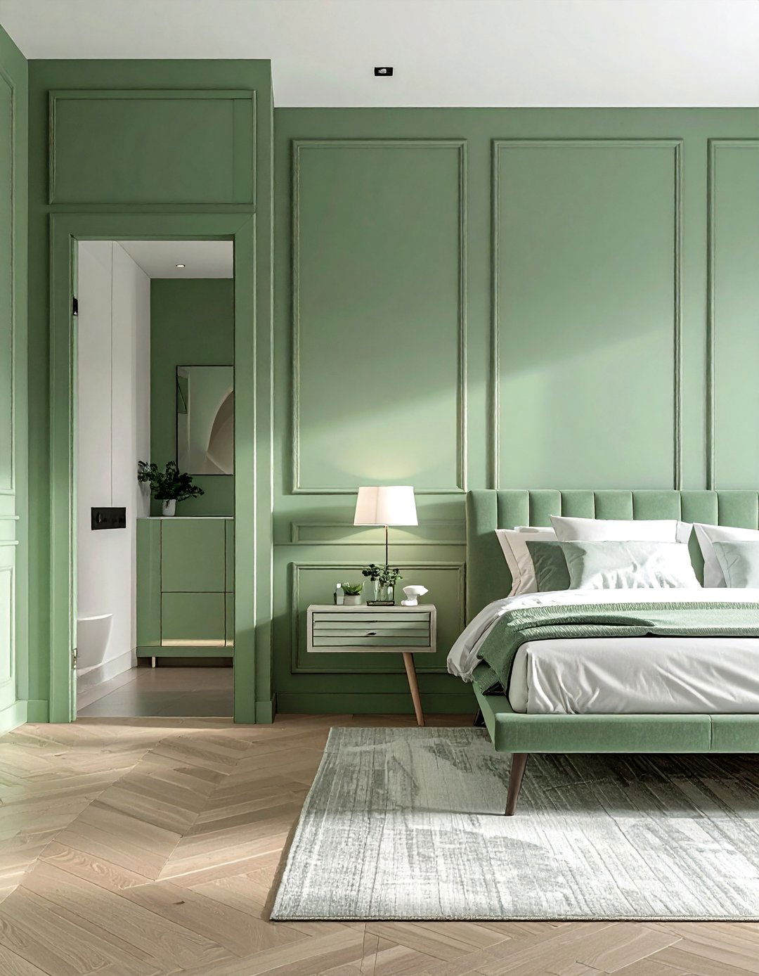 Celadon Green Panelling with a Hidden Door - 20 Green Panelling Bedroom Ideas for a Fresh Look