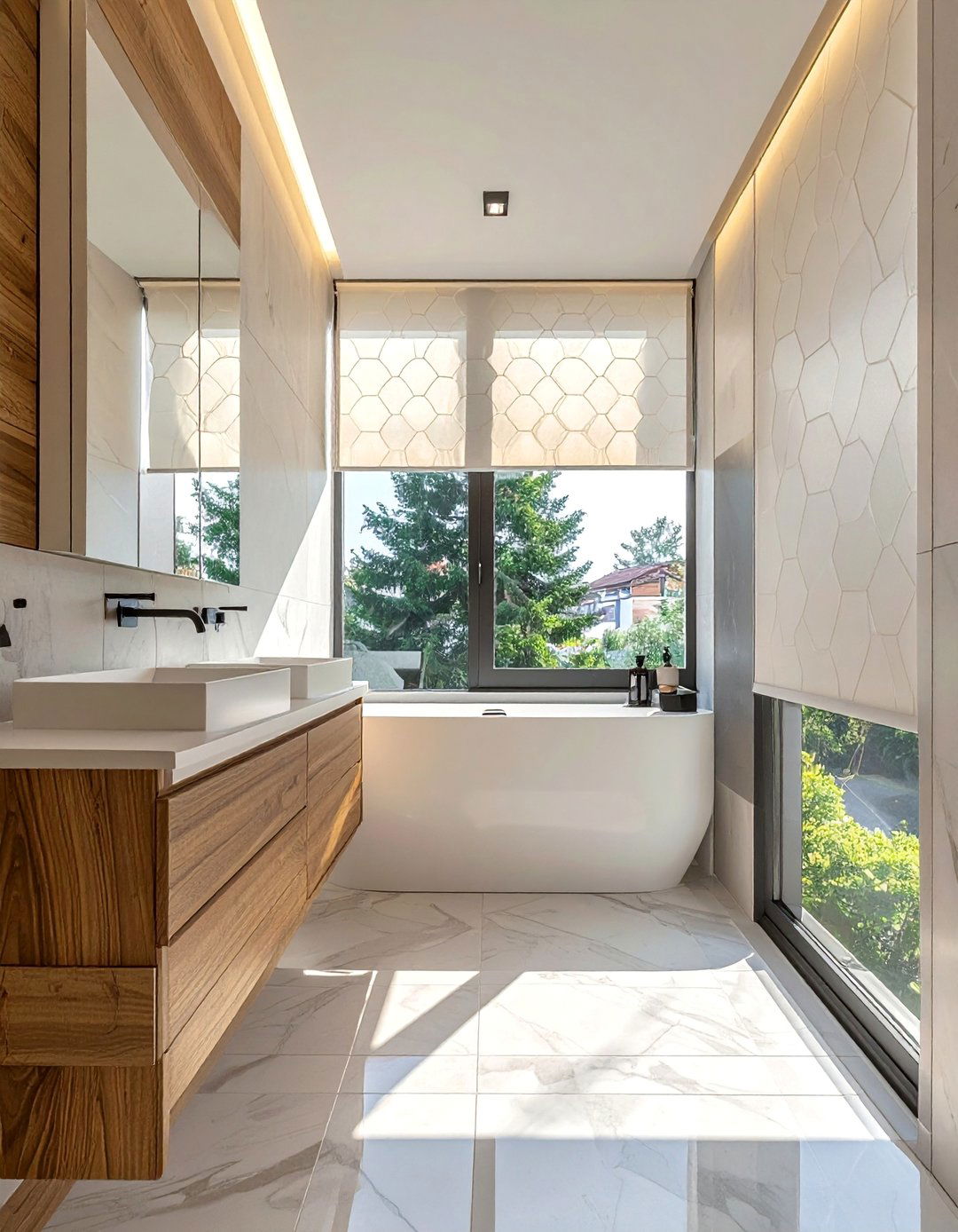 Cellular Honeycomb Shades - 30 Bathroom Window Treatment Ideas for Privacy