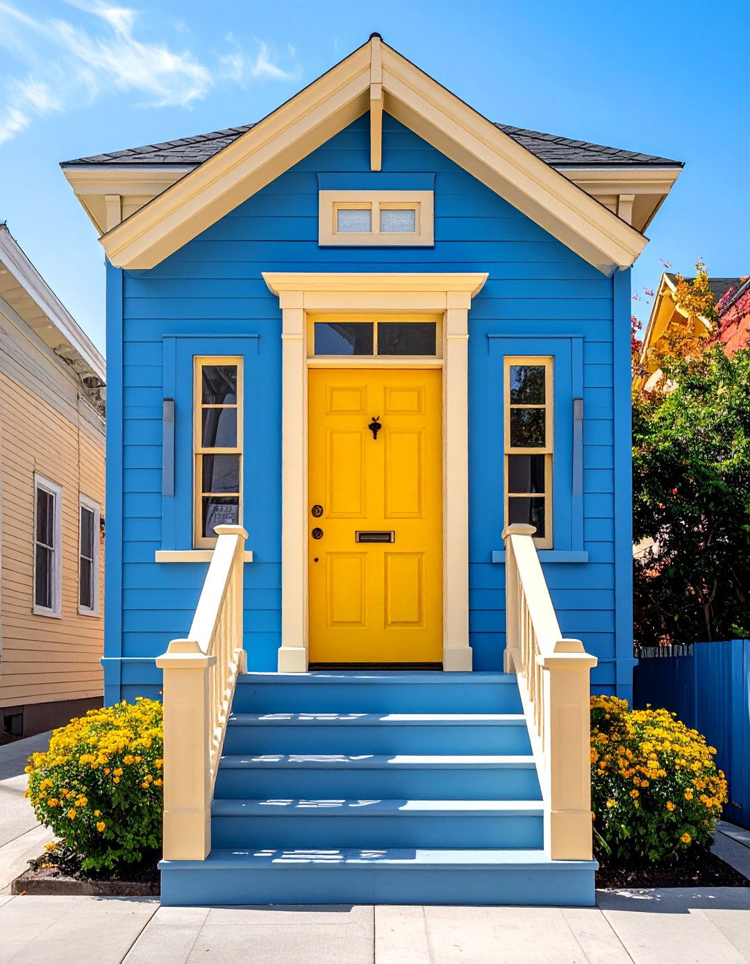 Cerulean Blue Victorian House with Goldenrod Yellow Details - 15 Blue Victorian House Colors for Timeless Charm