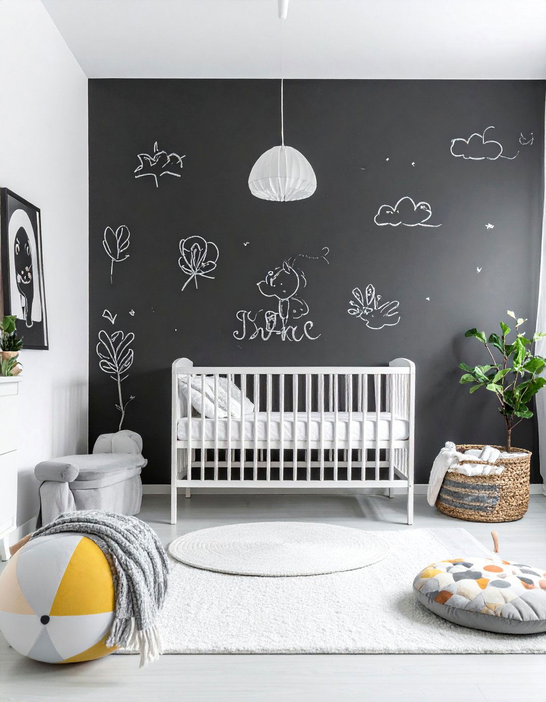 Chalkboard Wall in a Black Nursery - 25 Black Nursery Ideas for a Modern Baby Room