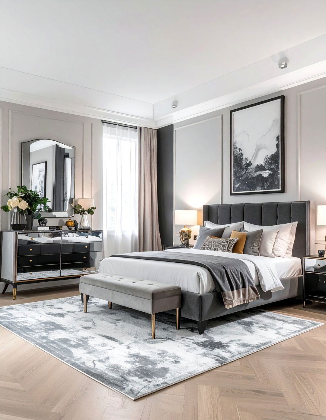 Charcoal Bedroom with Mirrored Furniture - 15 Charcoal Bedroom Ideas for a Sophisticated Retreat