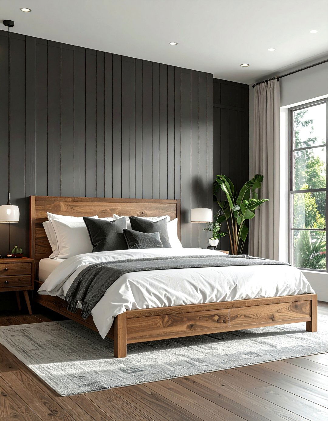 Charcoal Bedroom with a Textured Accent Wall - 15 Charcoal Bedroom Ideas for a Sophisticated Retreat