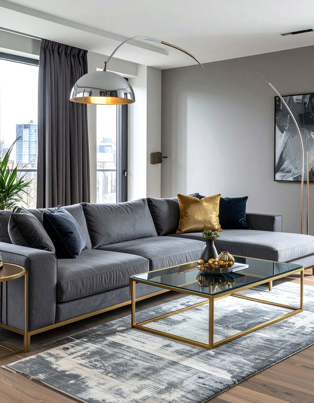Charcoal Grey Sectional with Metallic Accents - 15 Grey Sectional Living Room Ideas for Modern Homes