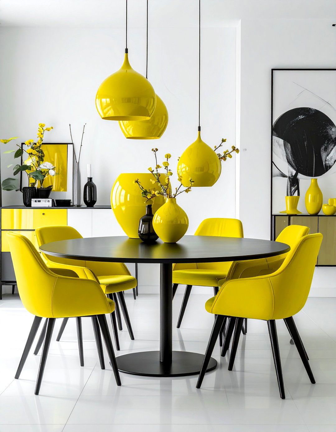 Chartreuse Yellow Accents in a Modern Dining Room - 20 Yellow Dining Room Ideas for a Bright and Cheerful Space