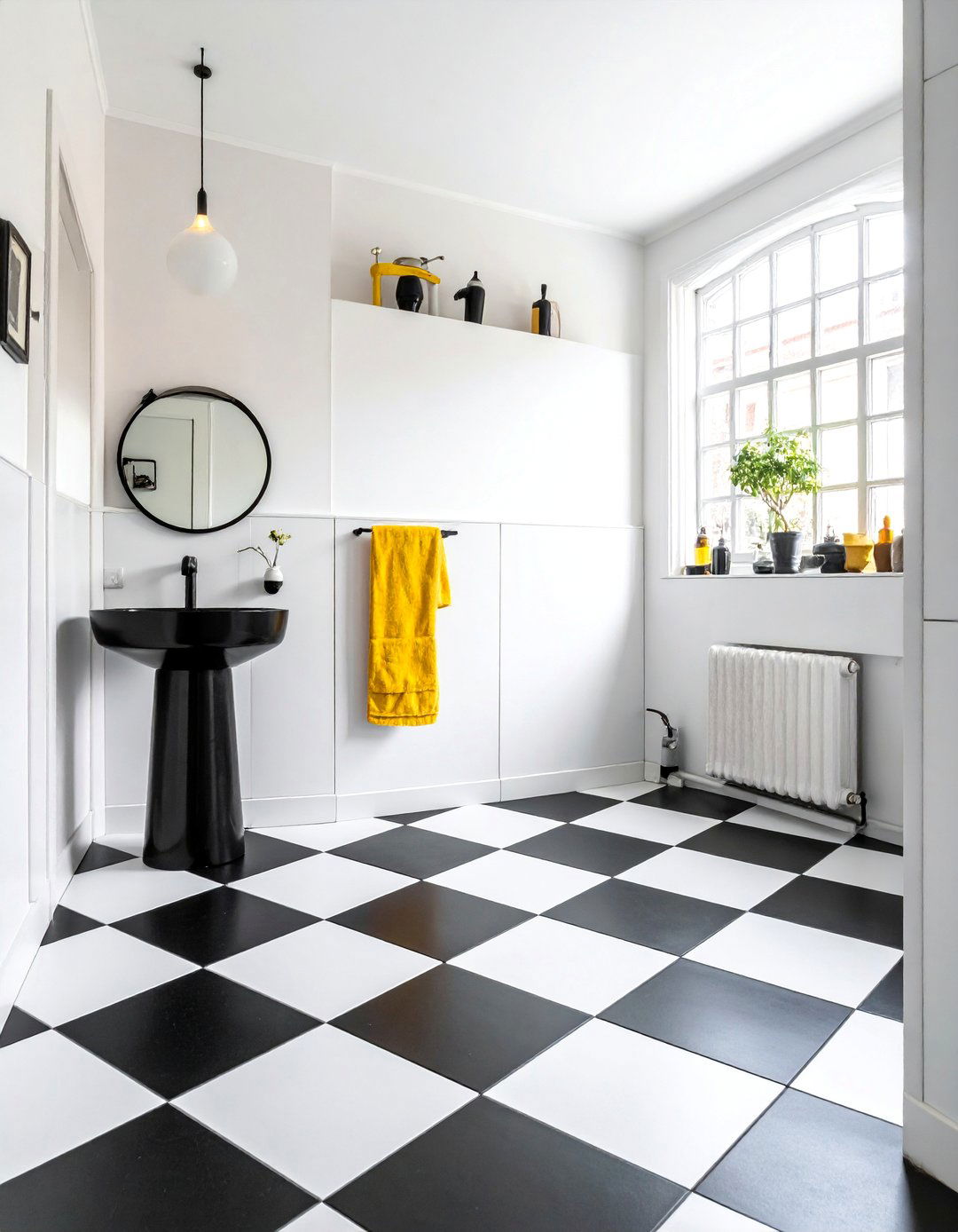 Checkerboard Pattern Black and White Floor - 20 Black and White Powder Room Ideas for Modern Homes