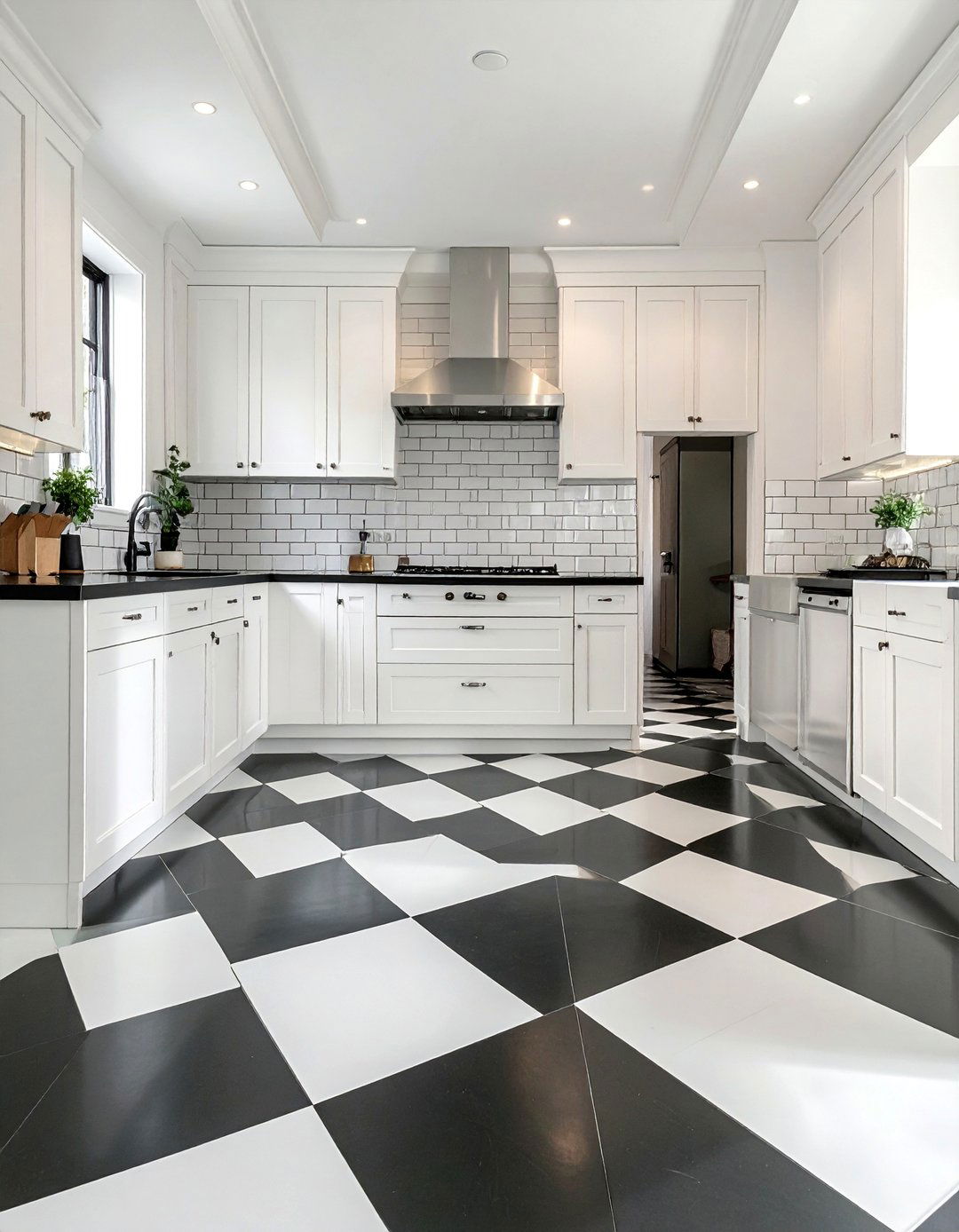 Checkered Floors with a Contrasting Border - 25 Kitchens With Checkered Floors for Timeless Style