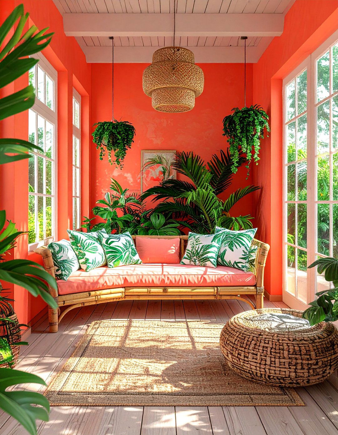 Cheerful Coral Sunroom - 20 Sunroom Color Ideas to Brighten Your Indoor-Outdoor Space