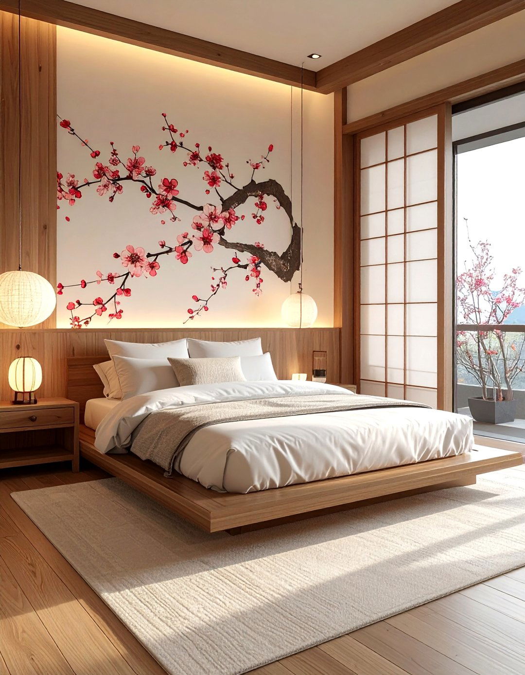 Cherry Blossom Motifs in Asian Bedroom Decor - 20 Asian Bedroom Ideas for a Serene and Stylish Space