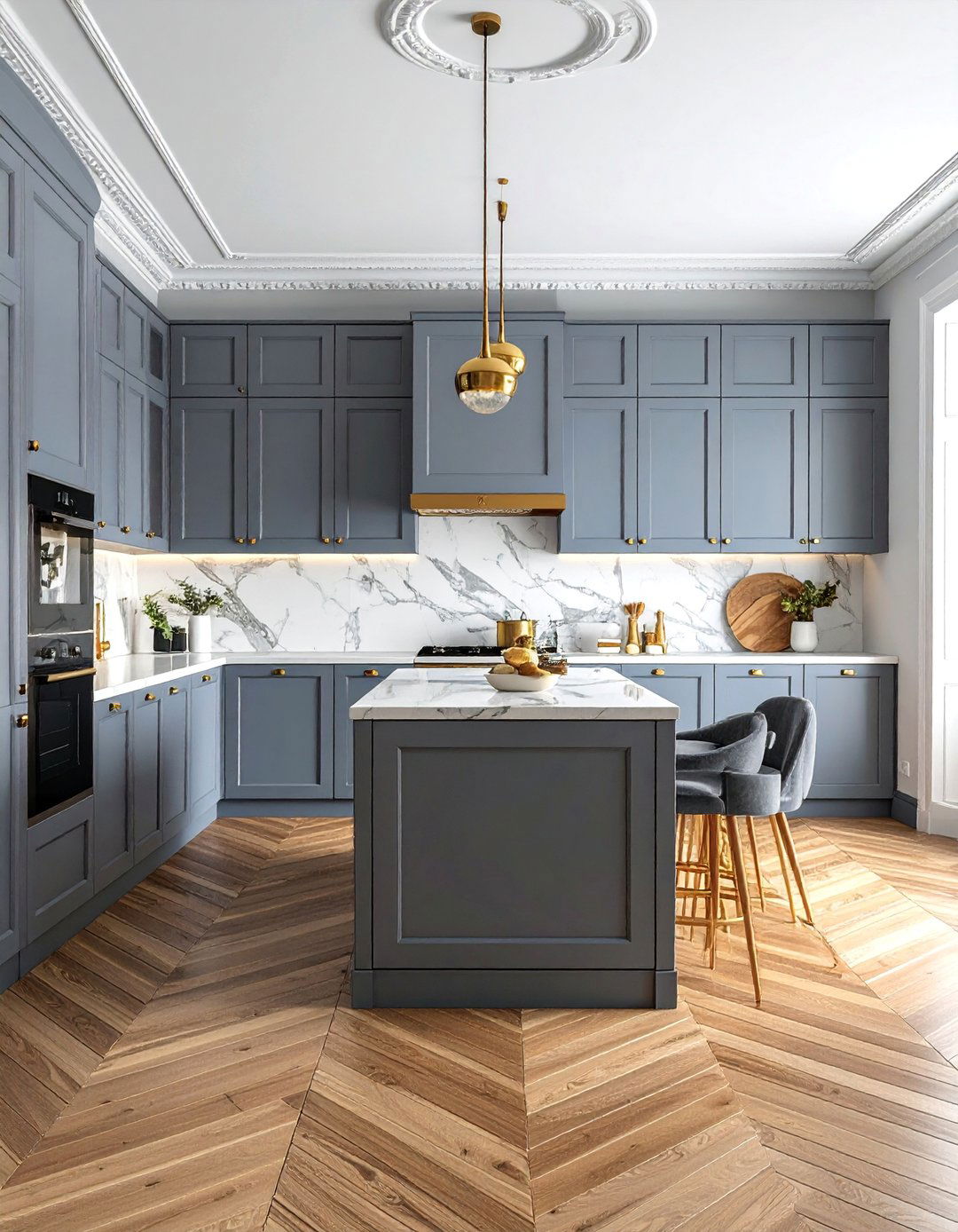 Chevron Pattern Wood Floors for a Chic Parisian Kitchen - 15 Kitchens With Wood Floors for a Warm and Inviting Look