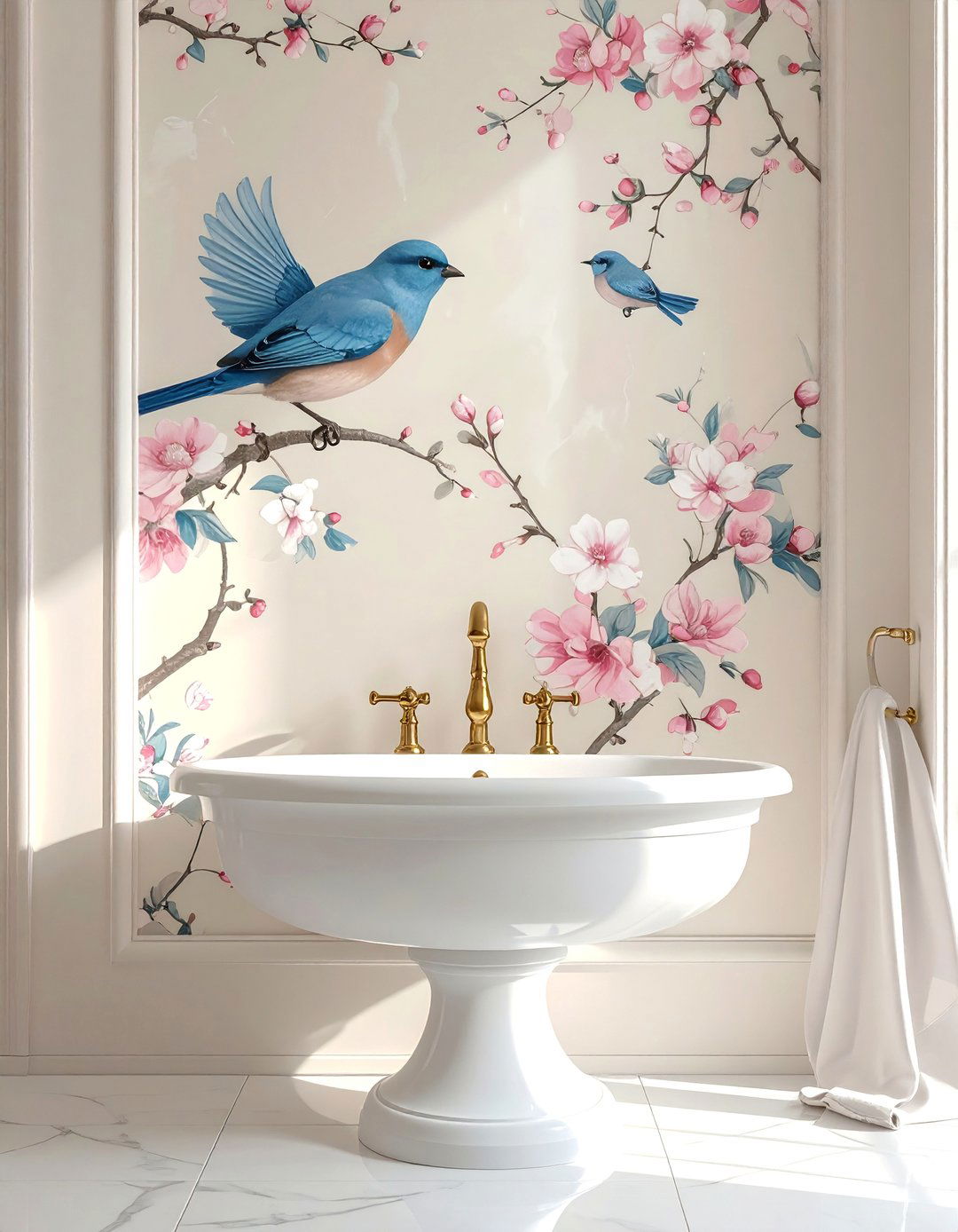 Chinoiserie Floral Bathroom Wallpaper - 30 Bathroom Wallpaper Ideas for a Stylish Update