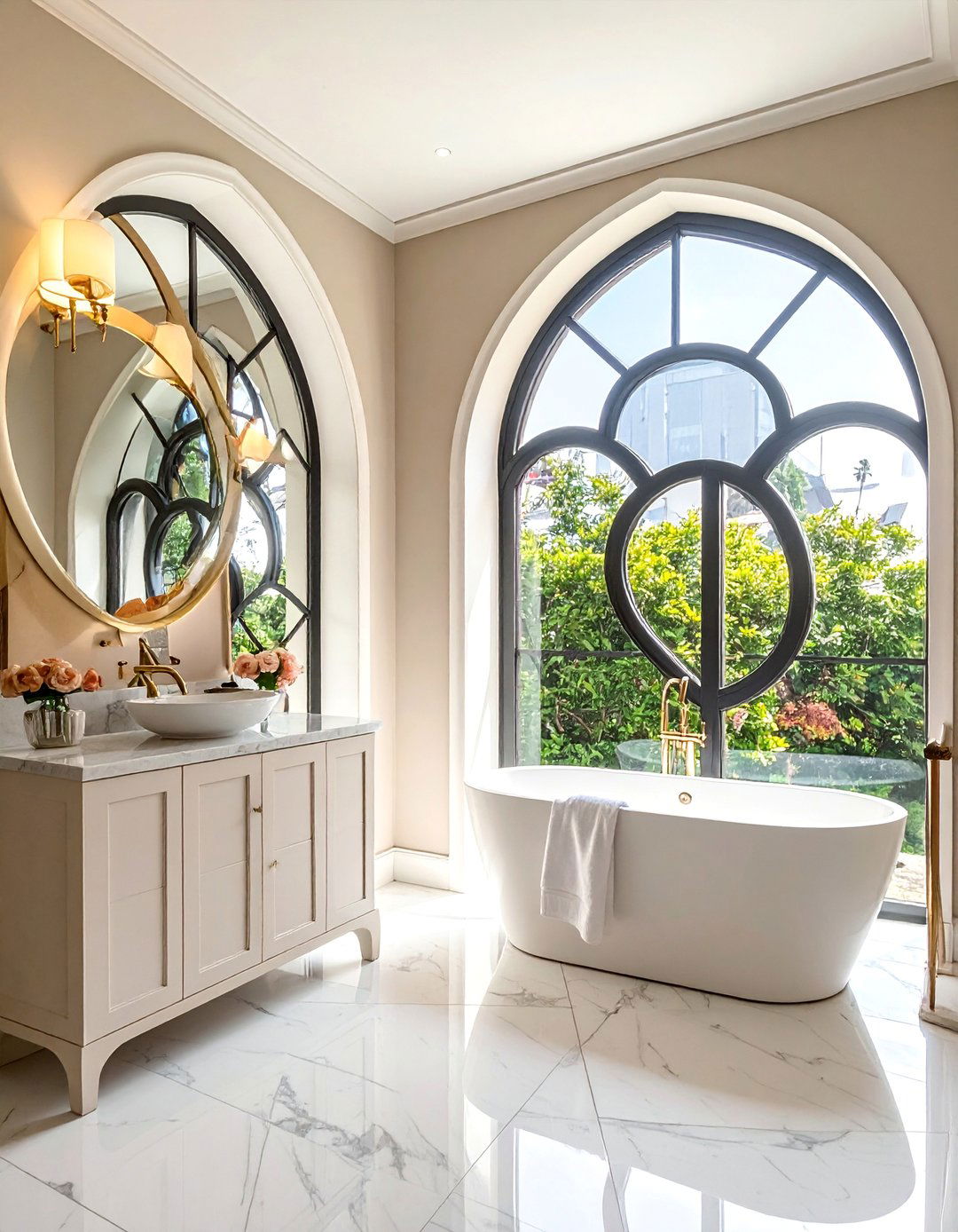 Cinquefoil Arch Windows for Luxury Powder Rooms - 30 Arch Window Design Ideas for Elegant Home Interiors