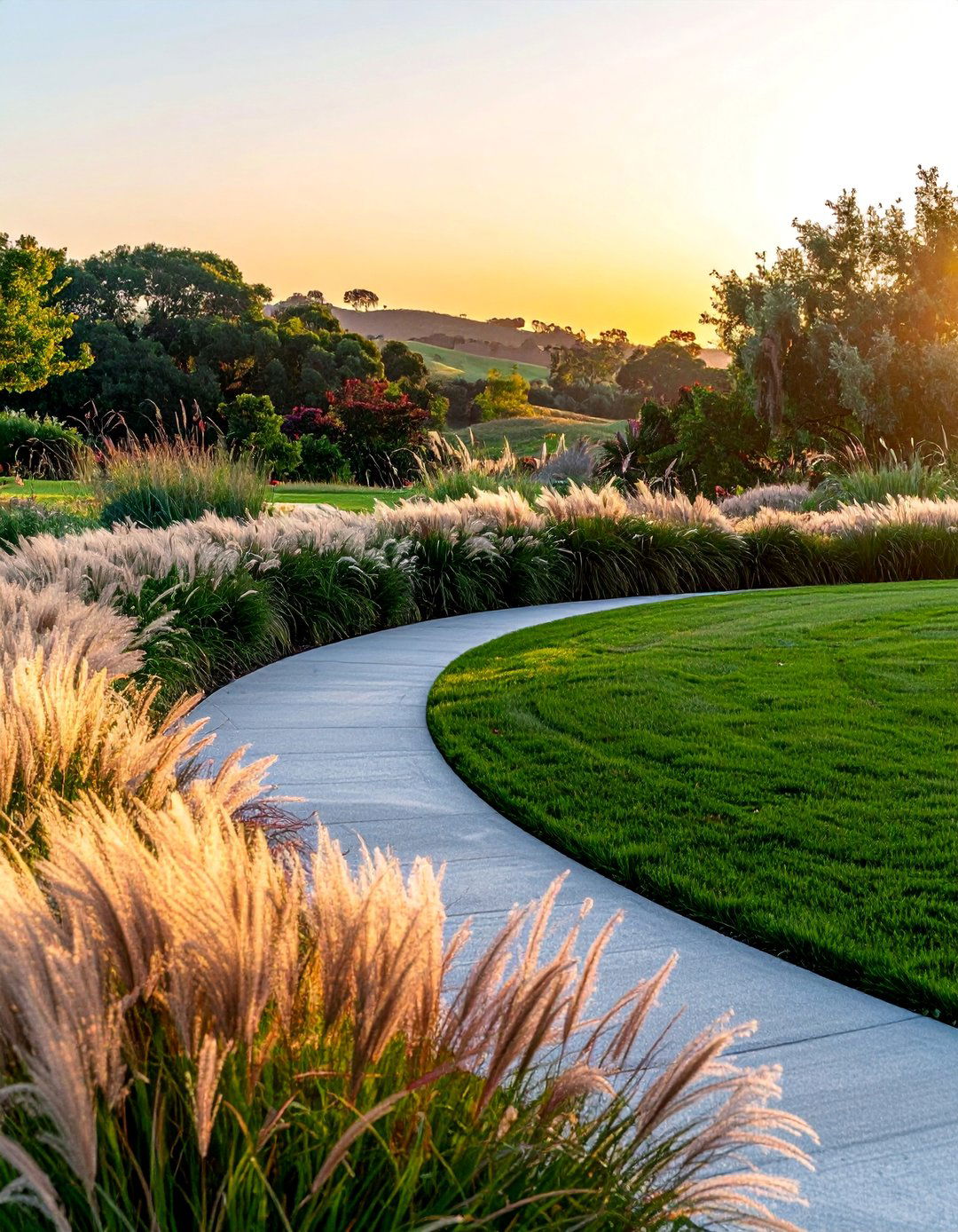 Circular Lawn Edged with Ornamental Grasses - 20 Circular Lawn Garden Designs for Unique Spaces