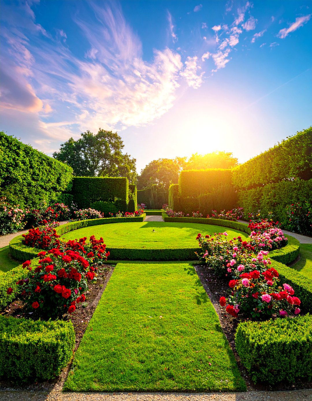 Circular Lawn in a Formal Rose Garden - 20 Circular Lawn Garden Designs for Unique Spaces