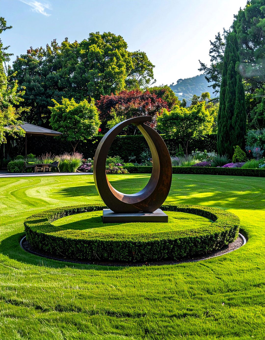 Circular Lawn with a Central Sculpture - 20 Circular Lawn Garden Designs for Unique Spaces