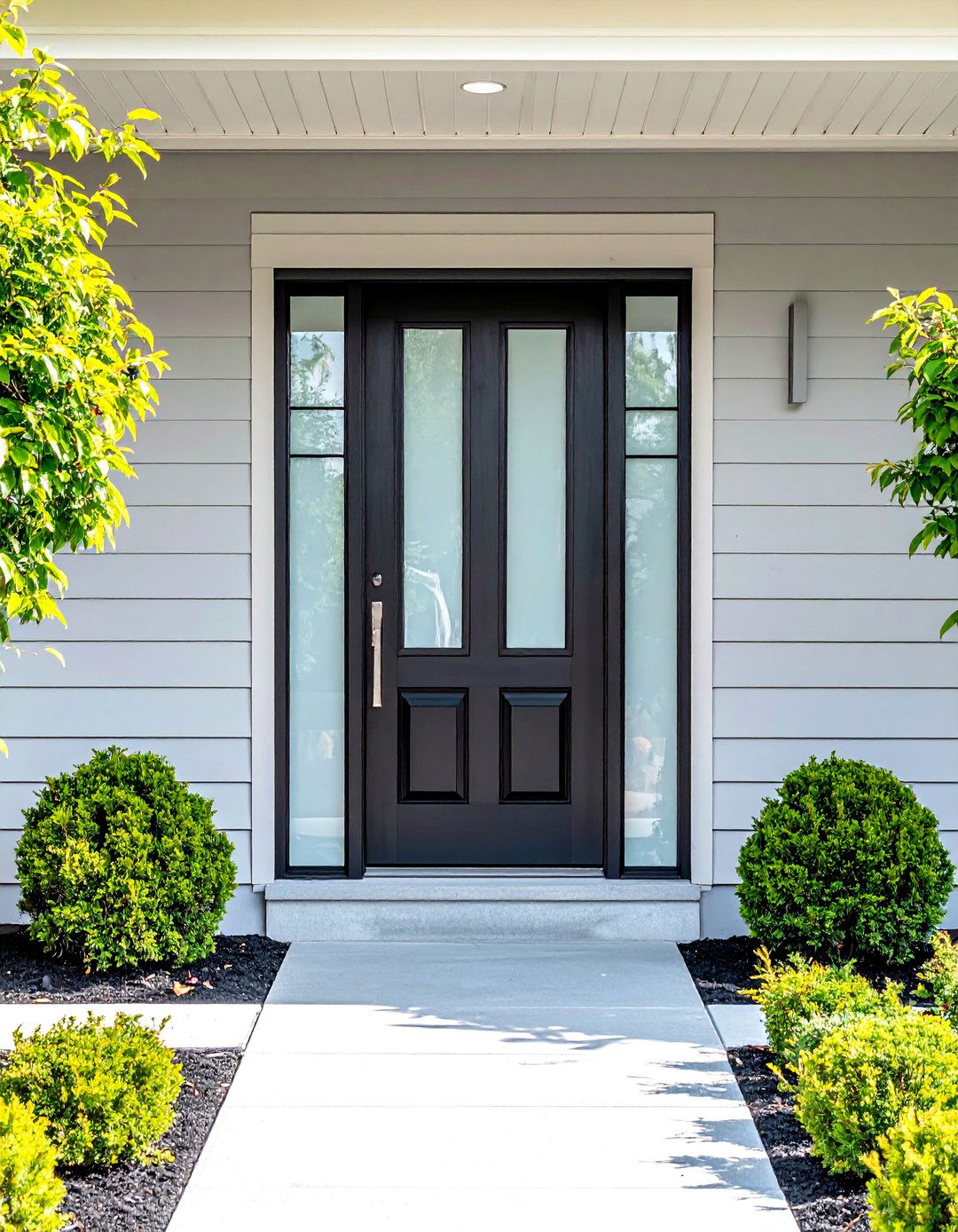 Classic Black Stained Front Door with Frosted Glass - 25 Elegant Stained Front Door Ideas for Curb Appeal