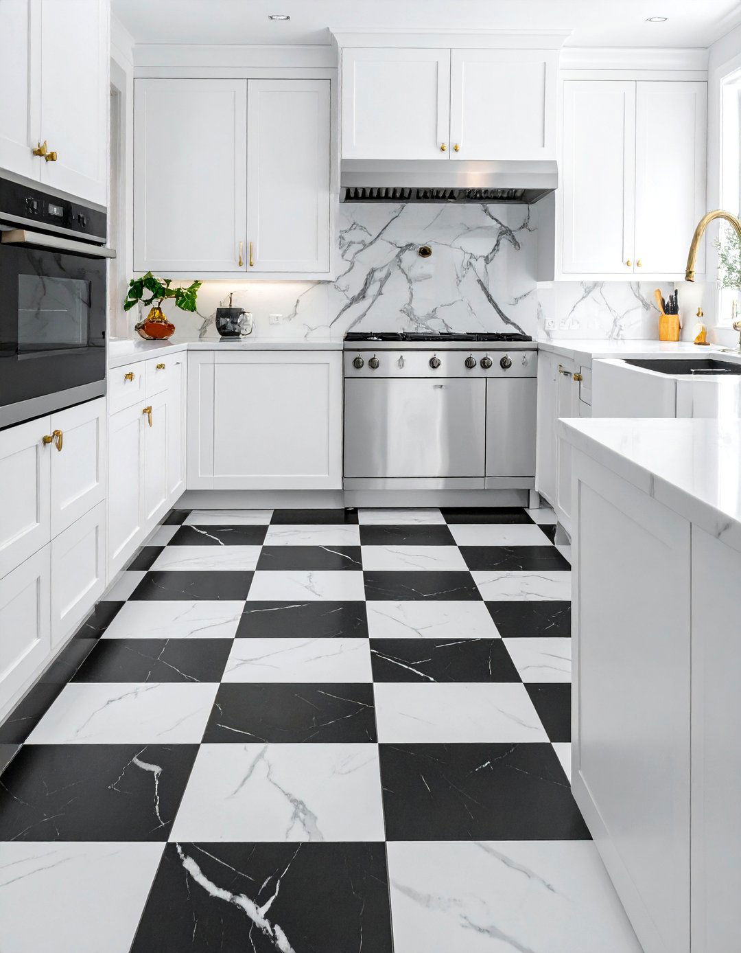 Classic Black and White Marble Checkered Floors - 25 Kitchens With Checkered Floors for Timeless Style