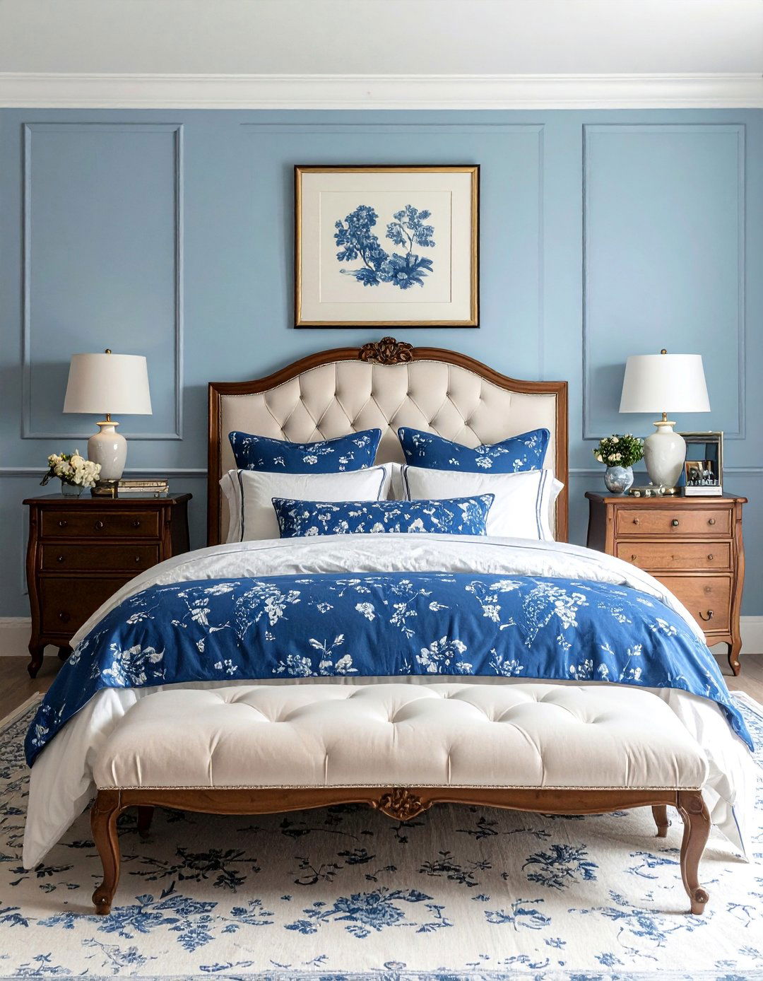 Classic Blue and White Toile Bedding - 25 Luxury Blue Bedroom Ideas for a Serene Retreat