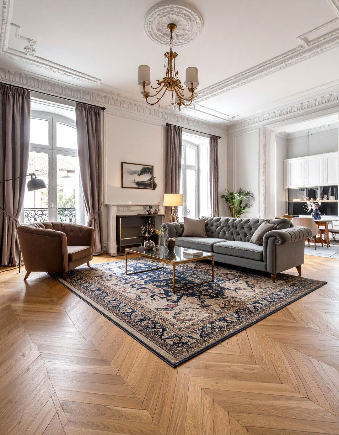 Classic Herringbone Parquet Living Room Floor - 25 Beautiful Living Room Wood Floor Ideas