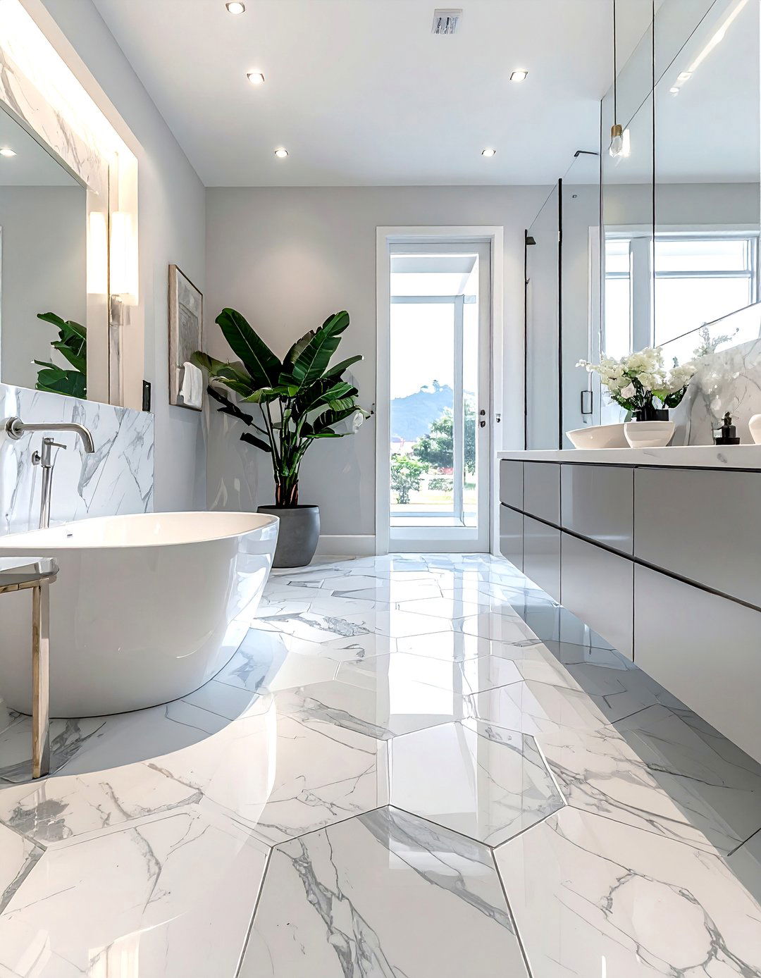 Classic Hexagon Carrara Marble Mosaic Floor - 20 Bathroom Mosaic Floor Tile Ideas for a Stunning Look