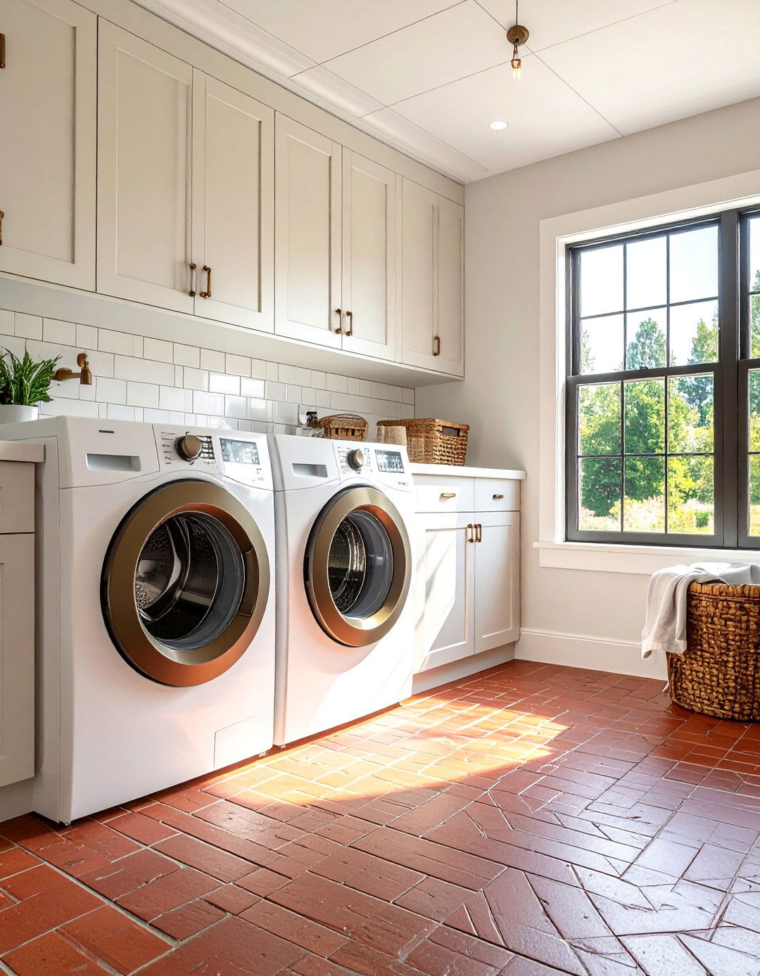 Classic Red Brick Floor Laundry Room - 15 Brick Floor Laundry Room Ideas for a Rustic Charm