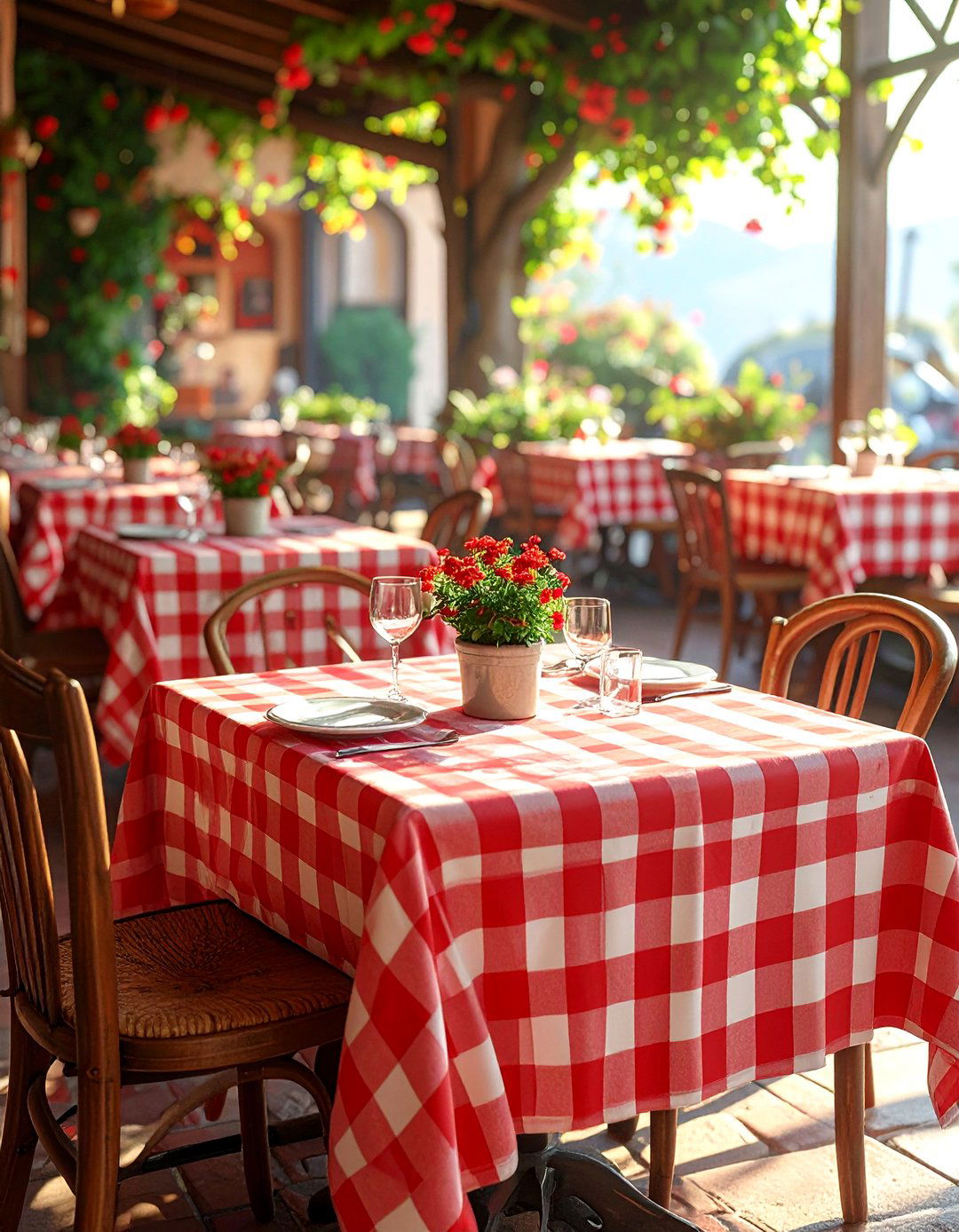Classic Red and White Checkered Tablecloths - 20 Italian Restaurant Decor Ideas for an Authentic Ambiance