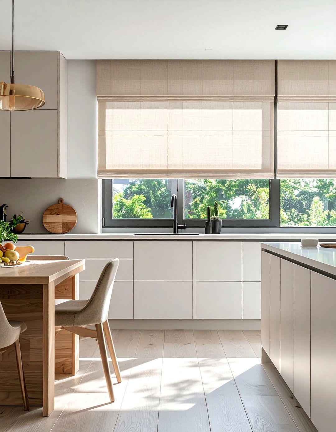 Classic Roman Shade Fabric Treatments - 15 Kitchen Blinds Ideas to Enhance Your Window Decor