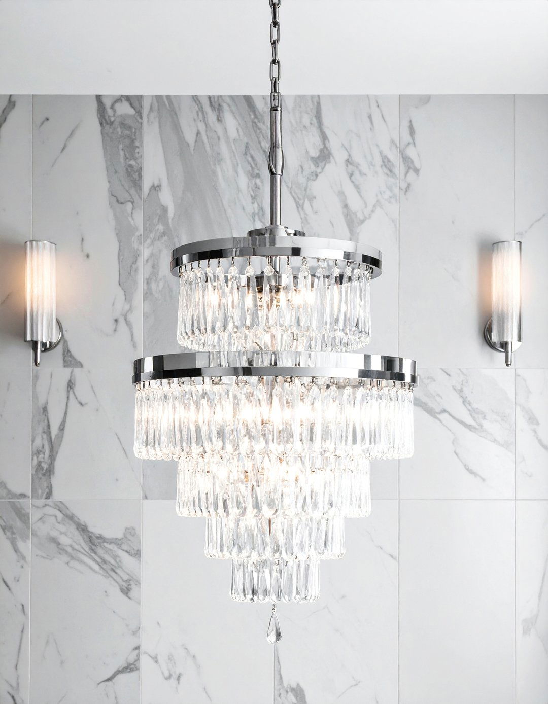 Classic Tiered Crystal Bathroom Chandelier - 20 Bathroom Chandelier Ideas for a Luxurious Touch