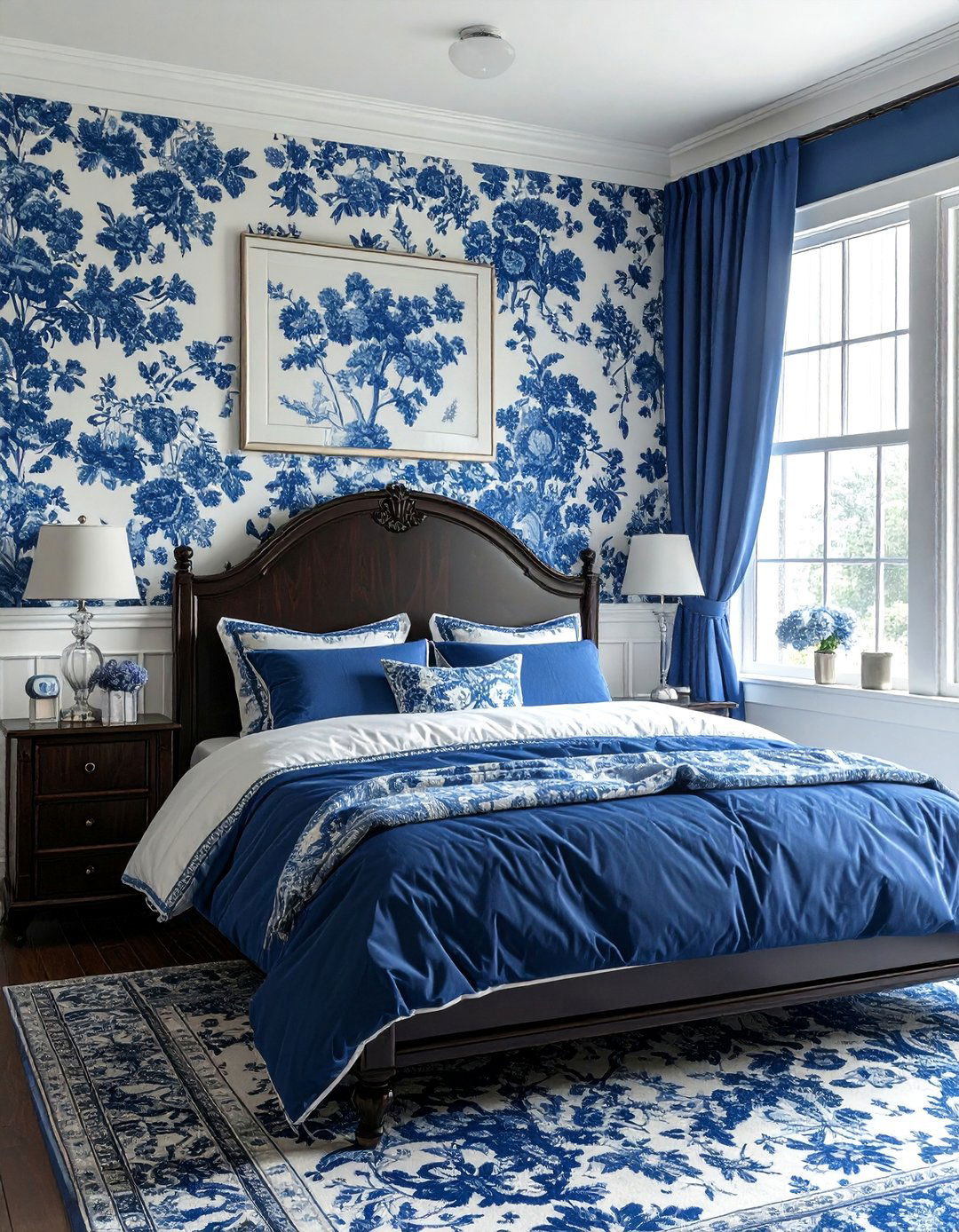 Classic Toile Pattern Blue and White Bedroom - 25 Blue and White Bedroom Ideas for a Calm Retreat