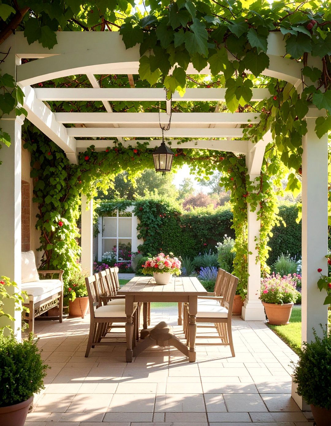 Classic Wooden Pergola with Climbing Vines - 40 Patio With a Pergola Ideas for Outdoor Living Spaces