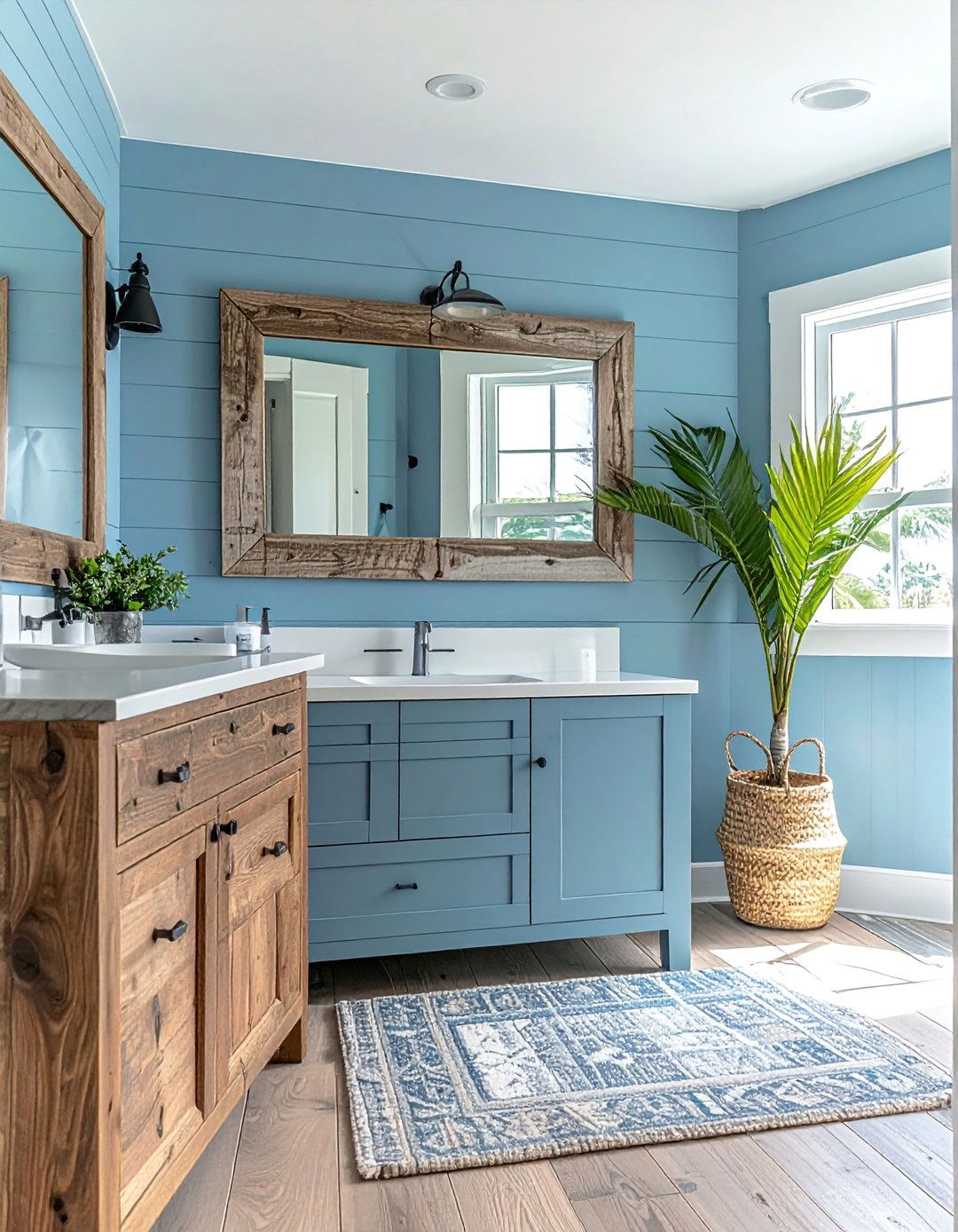 Coastal Blue Powder Room with Shiplap Walls - 20 Blue Powder Room Ideas for a Fresh and Serene Space