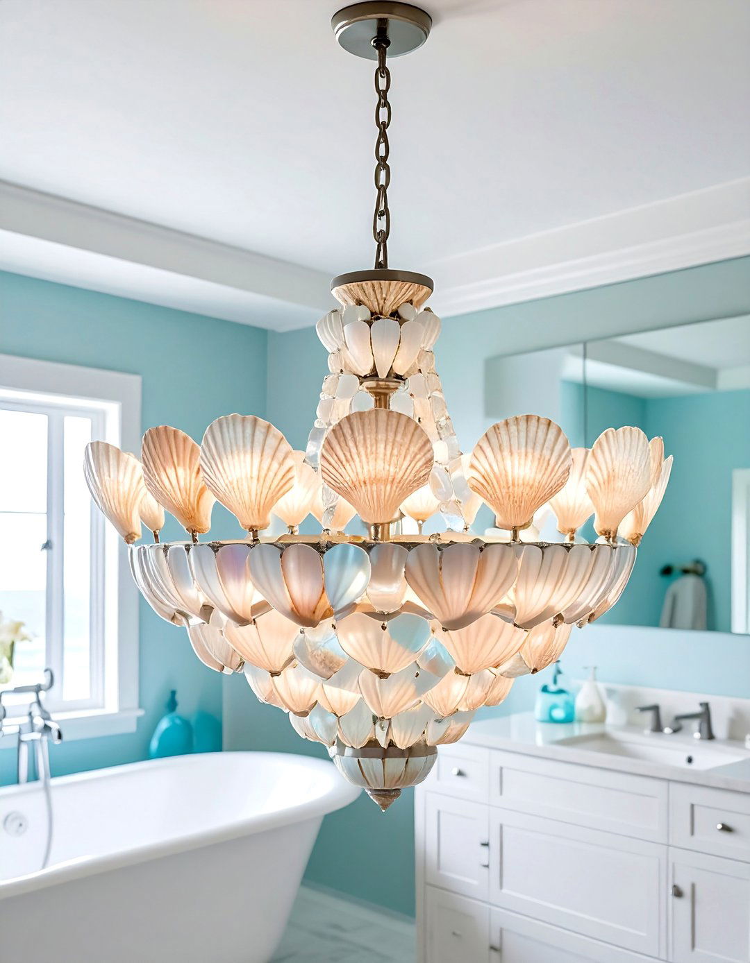 Coastal Capiz Shell Bathroom Chandelier - 20 Bathroom Chandelier Ideas for a Luxurious Touch