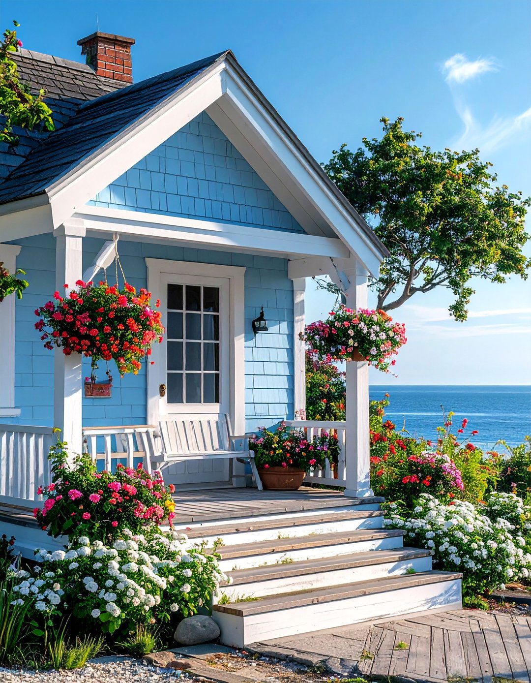 Coastal Cottage Exterior with Light and Airy Colors - 20 Aesthetic House Exterior Ideas to Boost Curb Appeal