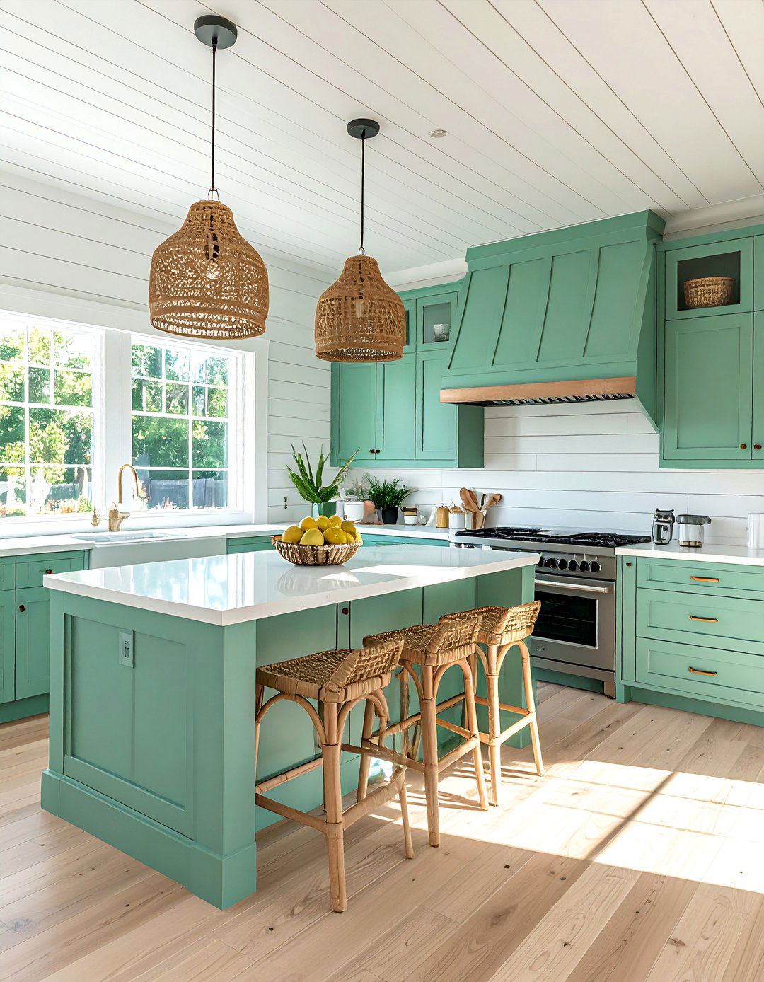 Coastal Inspired Light Teal and White Kitchen - 20 Teal and White Kitchen Design Ideas for a Fresh Look