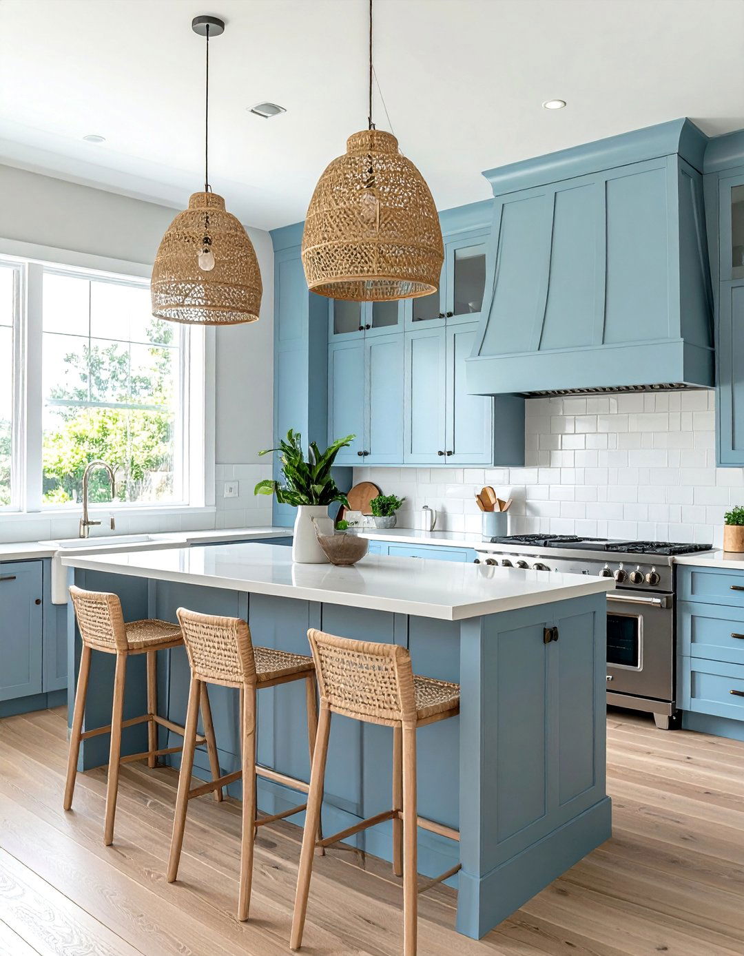 Coastal Kitchens with Light Blue Cabinets and Stainless Steel Appliances - 25 Kitchens With Stainless Steel Appliances Ideas