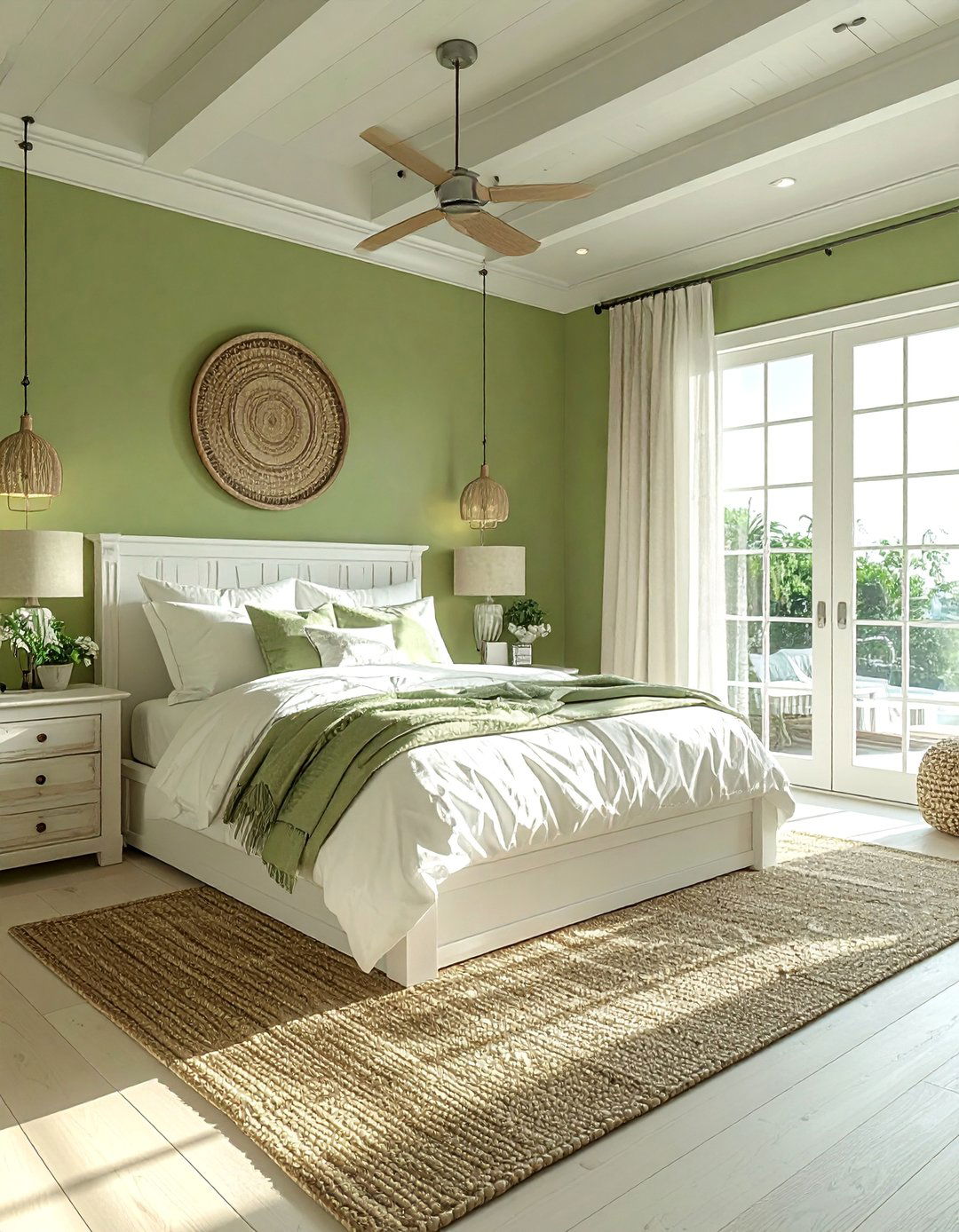 Coastal Olive Green Bedroom with Light Woods - 25 Olive Green Bedroom Ideas for a Sophisticated Look