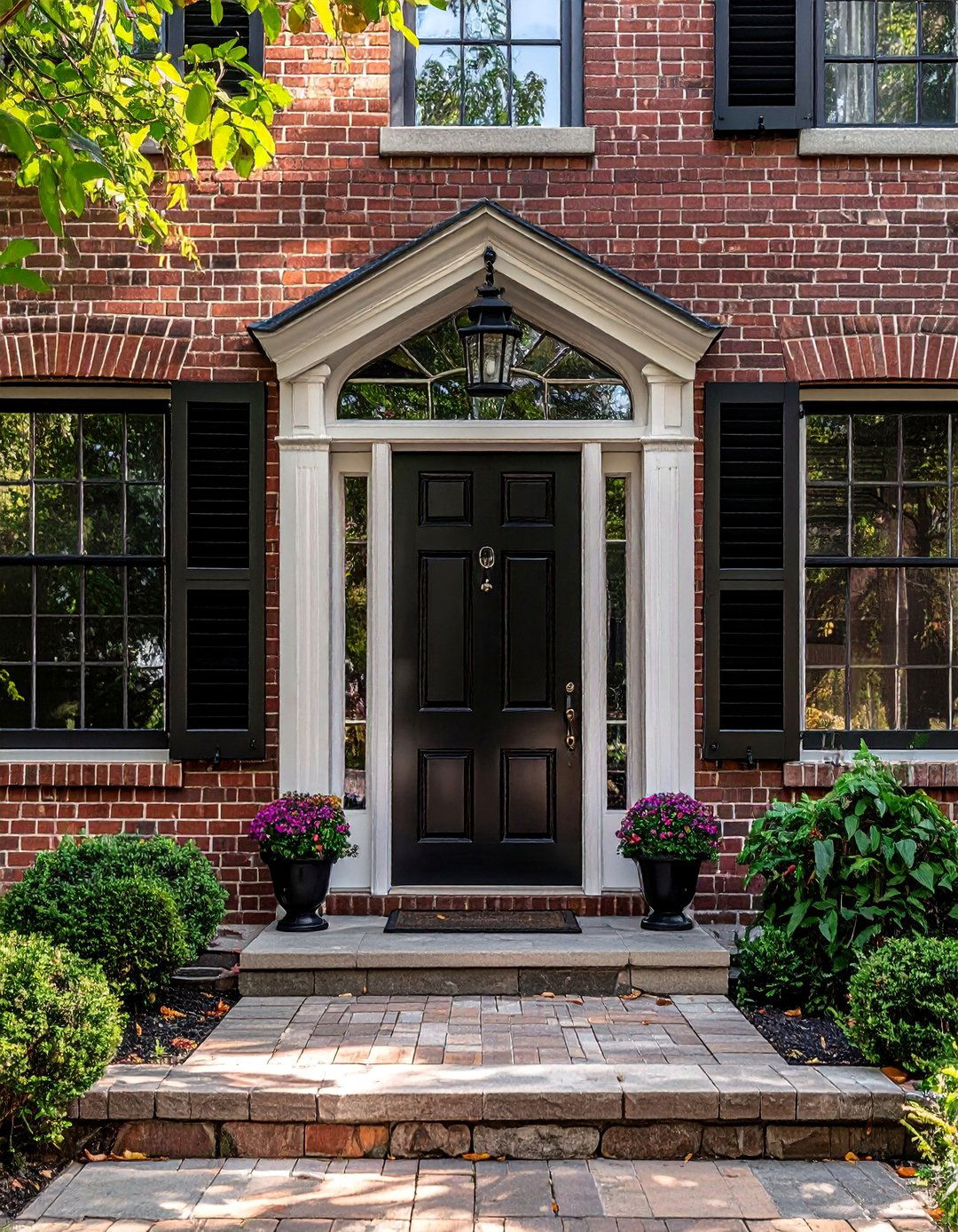 Cohesive Black Front Door and Shutters - 15 Black Porch Ideas to Elevate Your Outdoor Space