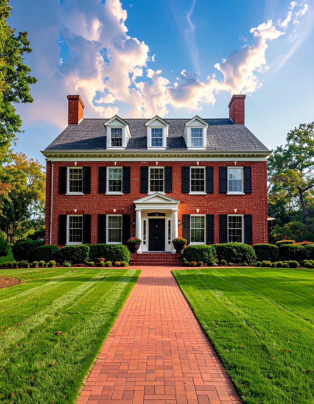 Colonial Style Red Brick Home with Symmetrical Design