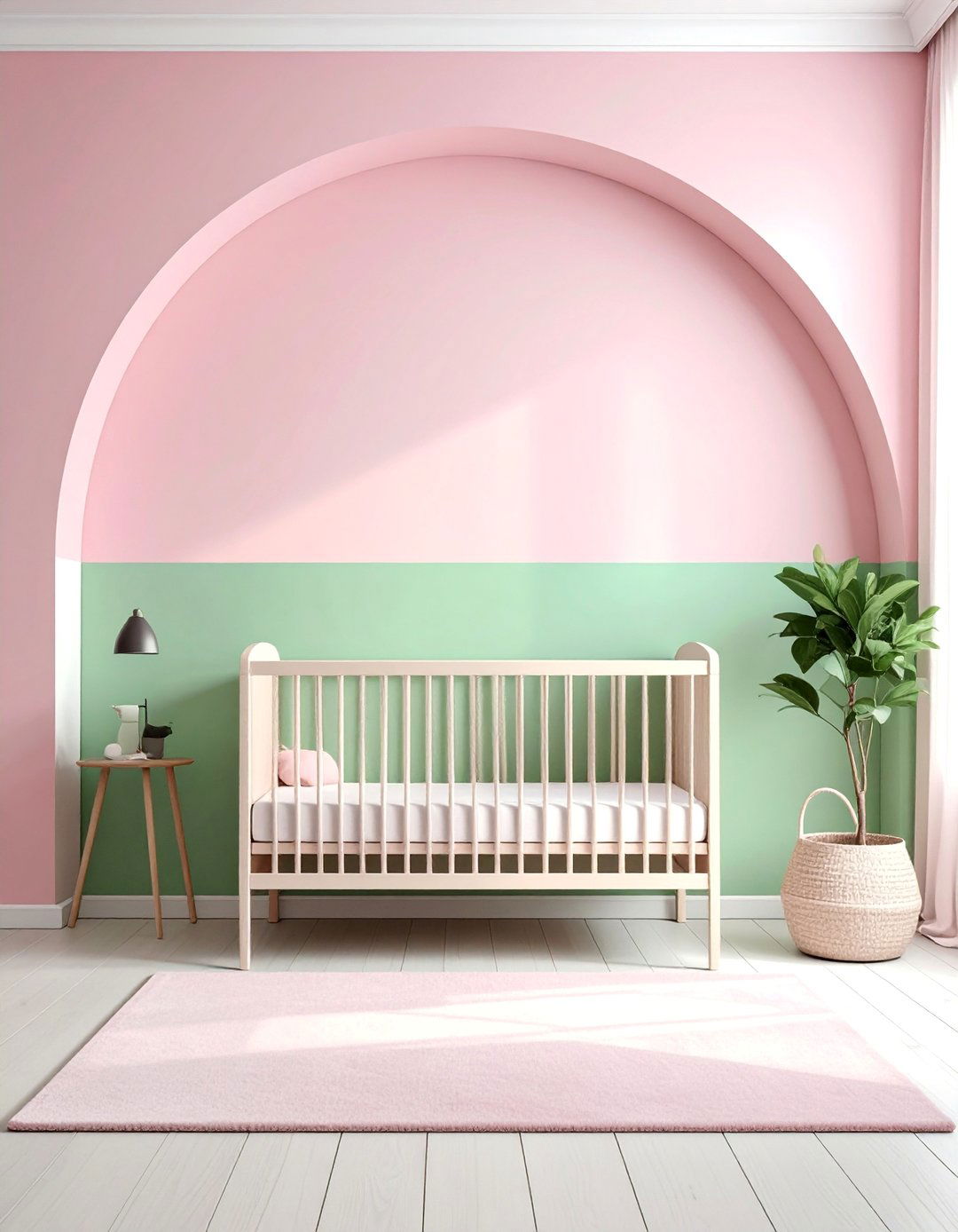 Color Blocked Pink and Green Nursery Wall