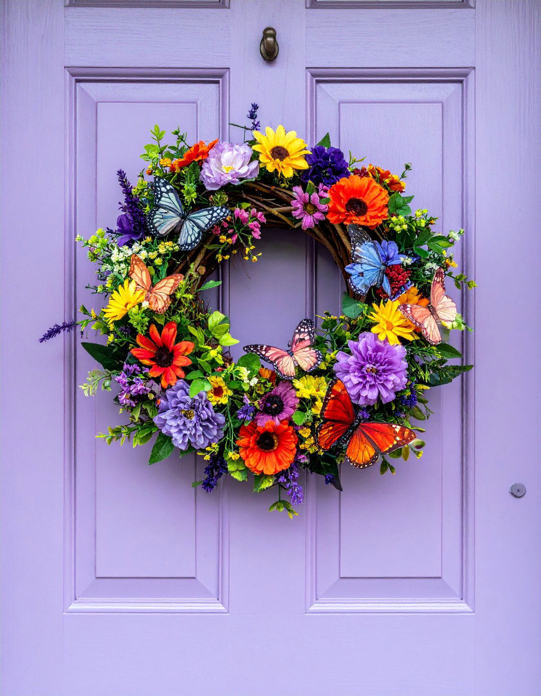 Colorful Butterfly and Wildflower Wreath - 20 Summer Door Decoration Ideas to Welcome Guests