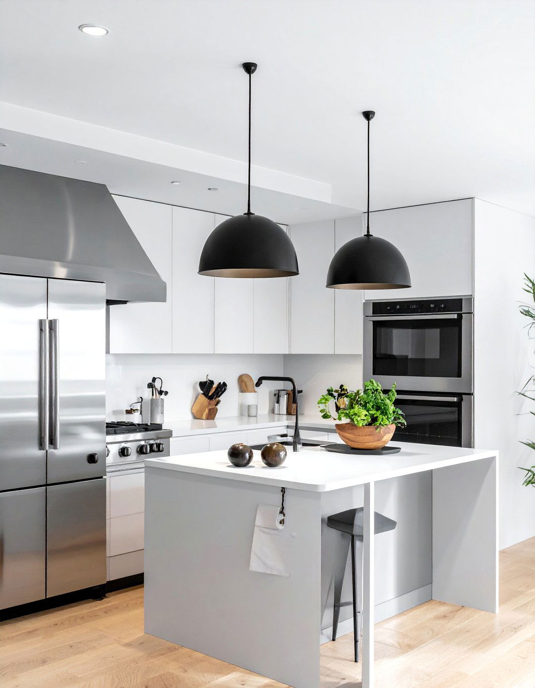 Combining Stainless Steel Appliances with Statement Pendant Lighting - 25 Kitchens With Stainless Steel Appliances Ideas