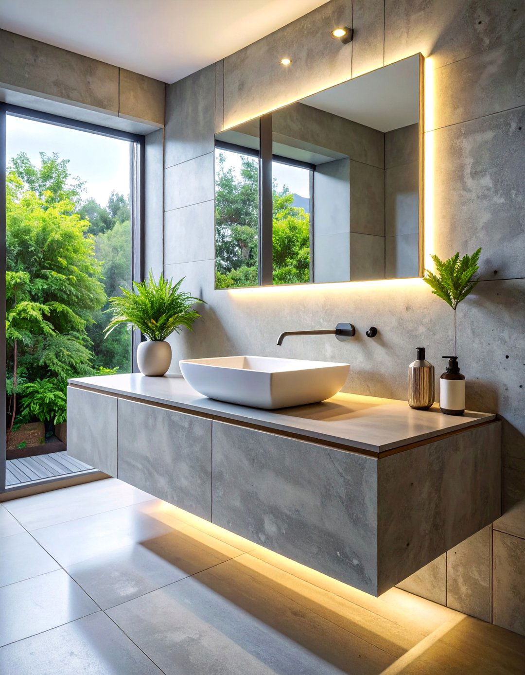 Concrete Countertop Surfaces - 30 Open Concept Bathroom Ideas for Modern Homes