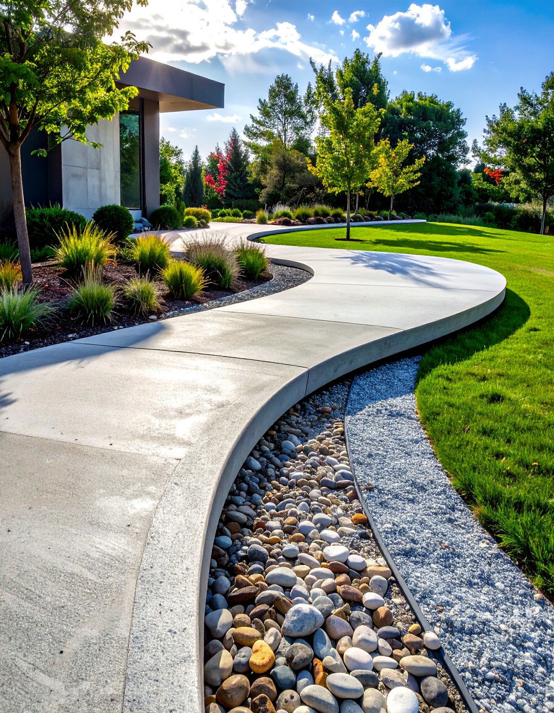 Concrete Curved Walkways with Exposed Aggregate - 25 Curved Walkway Ideas for a Unique Outdoor Space