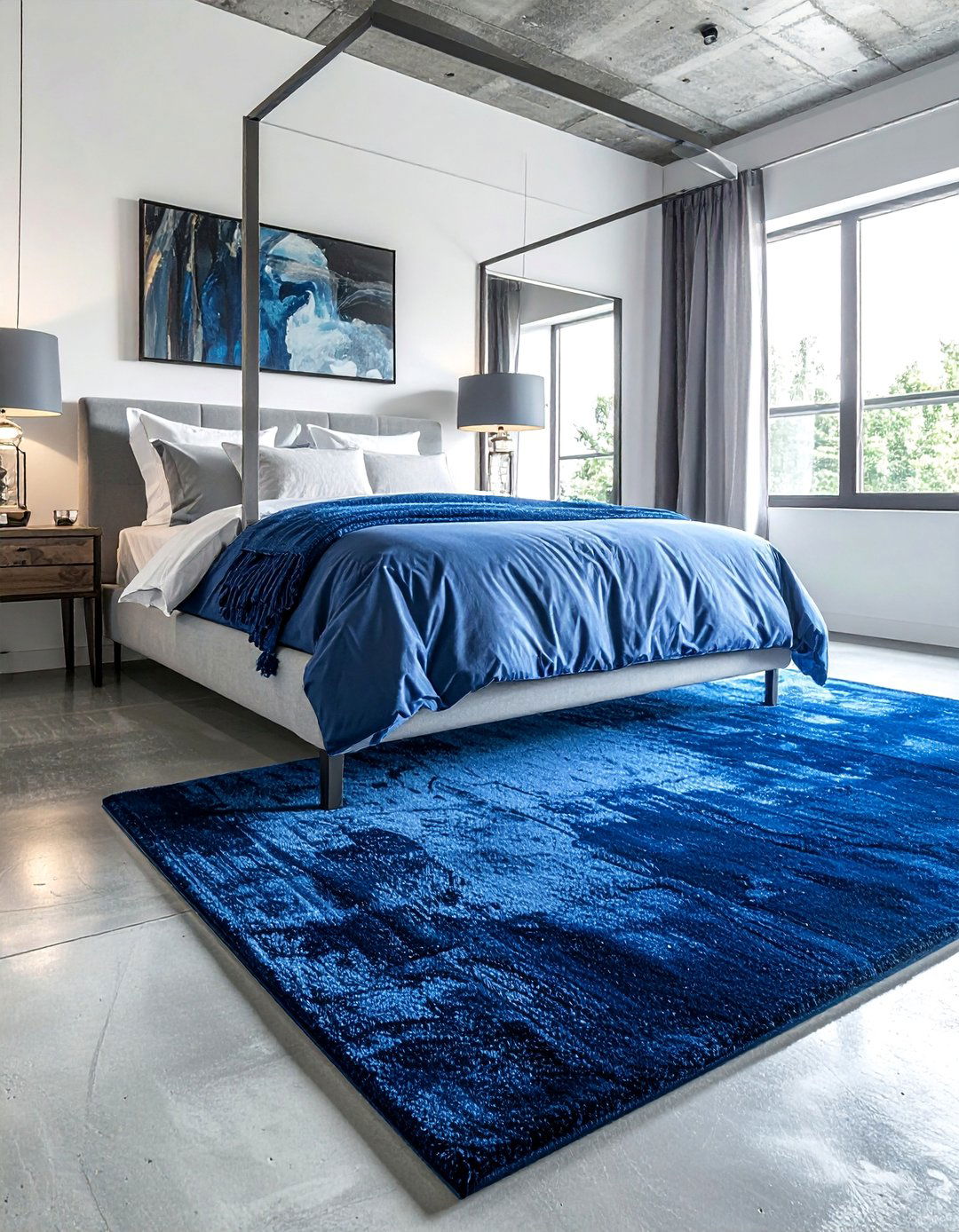 Concrete Floor Bedroom with Large Area Rugs - 20 Concrete Floor Bedroom Ideas for a Sleek Look