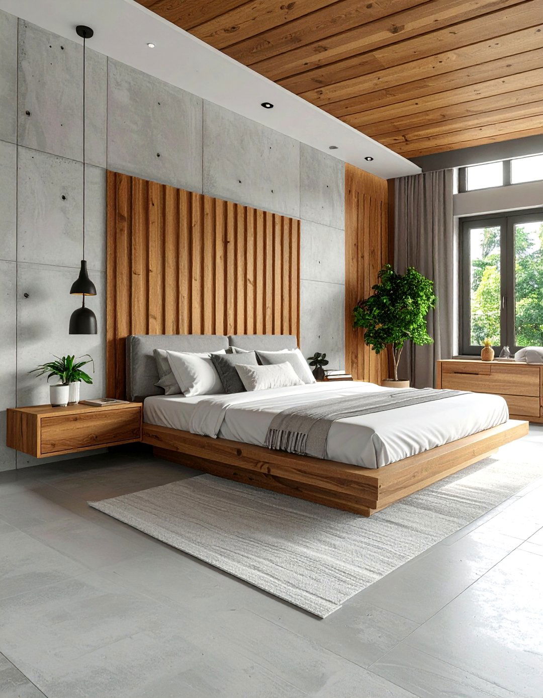 Concrete Floor with Wood Accents Bedroom - 20 Concrete Floor Bedroom Ideas for a Sleek Look